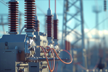 Electric substation with switchgear transmission transformers AI Generative