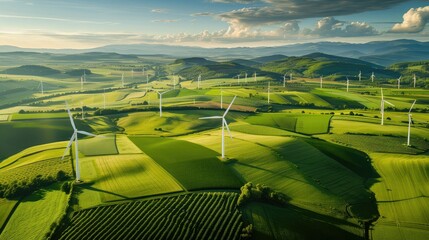 Rolling Green Hills with Wind Turbines.