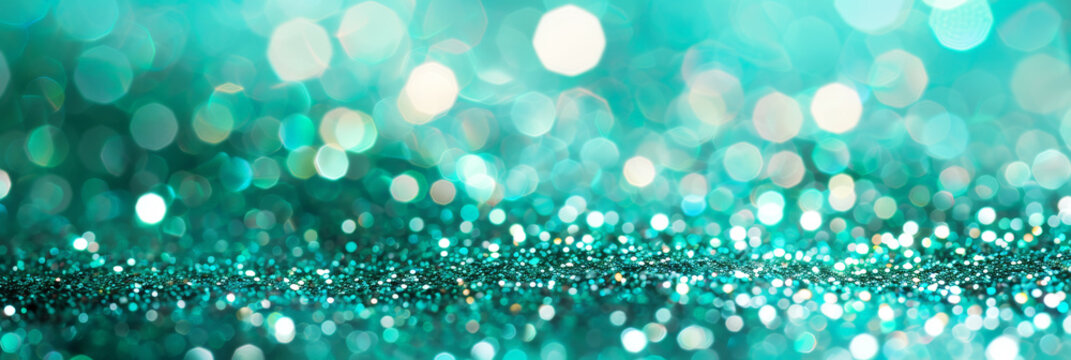 Green colored glitter sparkling confetti background. Trendy invitation card background. Generative AI