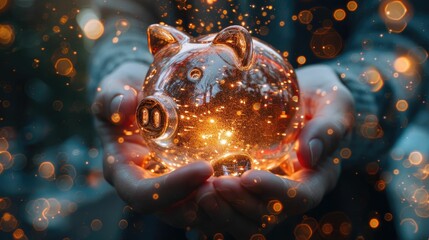 A piggy bank wizard casting spells of wealth management, creating a mystical aura around the art of saving money