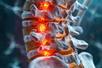Detailed anatomy 3D illustration of vertebra that is affected by inflammation in lumbar spine AI Generative - obrazy, fototapety, plakaty
