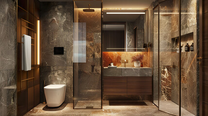 Luxury modern bathroom interior with marble tiles