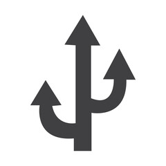 three-way direction arrow sign on white background