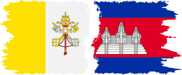Cambodia and Vatican grunge flags connection vector