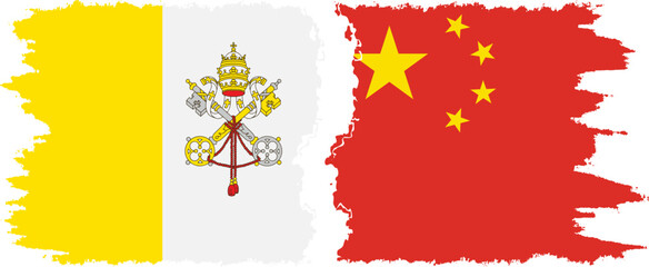 China and Vatican grunge flags connection vector
