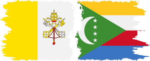Comoros and Vatican grunge flags connection vector