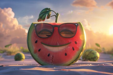 a watermelon with sunglasses on it