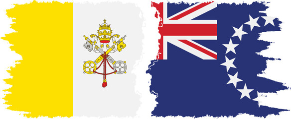 Cook Islands and Vatican grunge flags connection vector