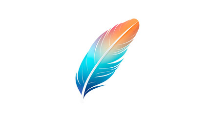Colorful feather cut out. Isolated rainbow colored bird feather on transparent background