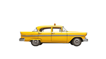 Yellow taxi car side view cut out. Isolated taxi cab vehicle