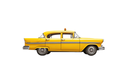 Yellow taxi car side view cut out. Isolated taxi cab vehicle