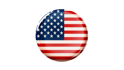 Round badge with American flag cut out. US election badge on transparent background