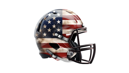 Football helmet in American flag cut out. American football helmet side view in US flag