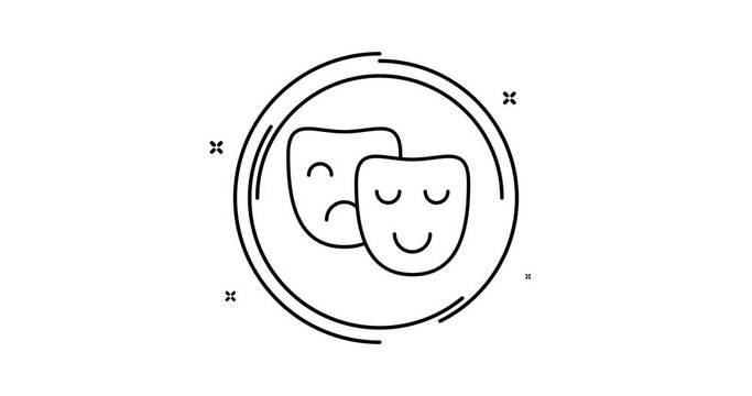 theater masks animated outline icon. theater masks rotation appearance 4k video animation for web, mobile and ui design
