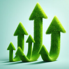 Illustration of upward-pointing arrows made of lush green grass, symbolizing eco-friendly progress,.