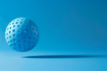 Flying pickleball ball on a blue gradient with space for text