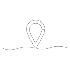 Continuous one line drawing of map point.GPS,Web concept.Map point isolated on a white background. Vector illustration.