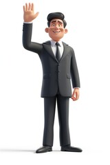 Businessman in Suit and Tie Waving