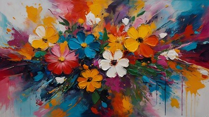 Abstract Painting Featuring a Multitude of Flowers , Swirling Colors Blend into a Harmonious Background, Generative AI