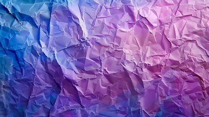 An abstract background of crumpled paper textures in a blend of purple, blue, and pink tones.