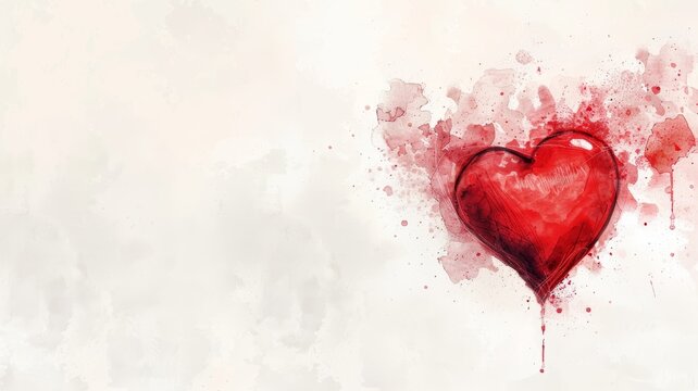 Watercolor painting of a red heart on a white background. Great for greeting cards, Valentine's Day.