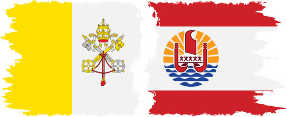 French Polynesia and Vatican grunge flags connection vector
