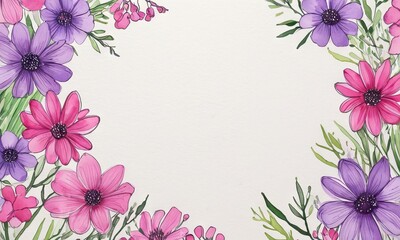 Background Romantic spring flowers pink and purple color in watercolor style with space for text. Birthday, Happy Women's Day, Mother's Day concept.