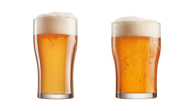 two glass of beer isolated on transparent background cutout