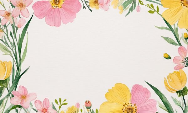 Blossom background Romantic spring flowers yellow and pink color in watercolor style with space for text.Valentine's Day, Easter, Birthday, Happy Women's Day, Mother's Day concept.