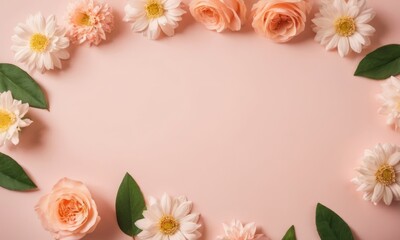 Background Romantic spring flowers peach fuzz color  with space for text.Valentine's Day, Easter, Birthday, Happy Women's Day, Mother's Day concept.