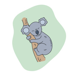 Hand drawn cute koala sleeping on a tree. Cartoon sleepy koala character. Vector illustration