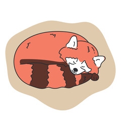 Hand drawn cute red panda is sleeping. Cartoon sleepy red panda character. Vector illustration