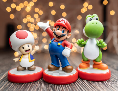MOSCOW, RUSSIA - September 08, 2022: Super Mario Bros figure character.Super Mario is a Japanese platform video game series and media franchise created by Nintendo and featuring their mascot, Mario.