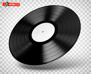 Vector realistic illustration of a vinyl record on a transparent background. - 755641385
