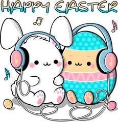 Cute bunny and big colorful egg. Happy easter illustration - 755641708