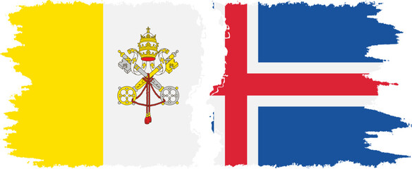 Iceland and Vatican grunge flags connection vector