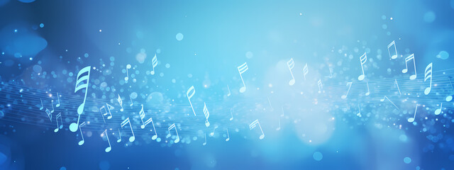 blue background with musical notes - obrazy, fototapety, plakaty