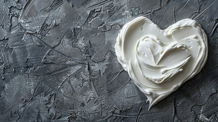 Firming white skincare collagen cream in a heart shape on a strong steel background