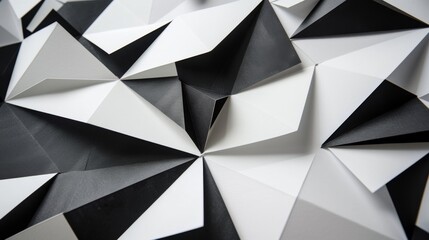 High contrast geometric paper art featuring black and white triangles in a striking, modern composition.