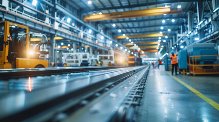 Obraz premium With the hum of machinery filling the air, workers in the bright warehouse focus intently on their tasks, their hands working in close-up as they engage in technological processes