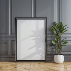 Black Picture Frame Leaning Against Wall Mockup