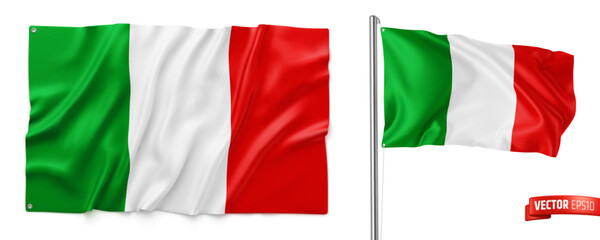 Vector realistic illustration of italian flags on a white background.
