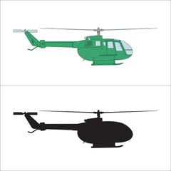 Beyaz zemin üzerinde helikopter. yan görünüm. renkli ve siyah. Vektör ve illüstrasyonu. Translation: Helicopter on white background. side view. colored and black. Vector and illustration