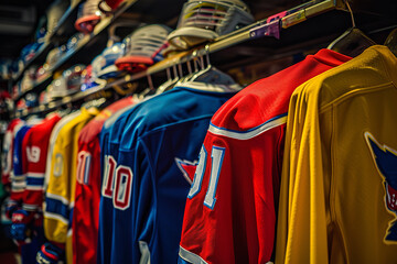 Ice hockey fan gear and memorabilia, team jerseys, fan loyalty, sports merchandise, colorful and passionate support