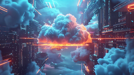 Illustration present cloud storage and computing vision to modern technology