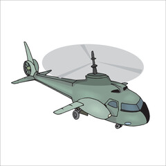 Helicopter in green tones on a white background.
Side, and black view. Vector illustration