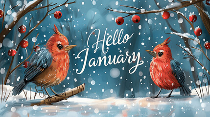 Begrüßung des Neujahrs: "Hello January" Kalender-Illustration