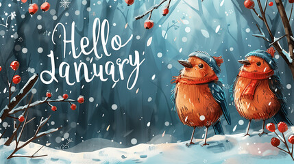 Begrüßung des Neujahrs: "Hello January" Kalender-Illustration
