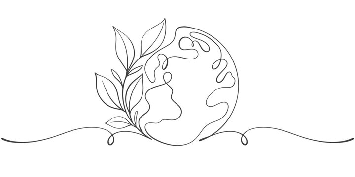 Earth line art style vector illustration, Earth day line art illustration, environment day line art vector illustration