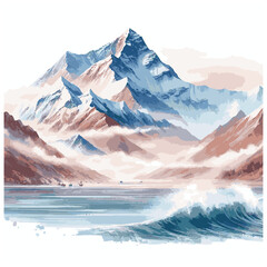 Watercolor illustration of the highest mountains - Everest - obrazy, fototapety, plakaty
